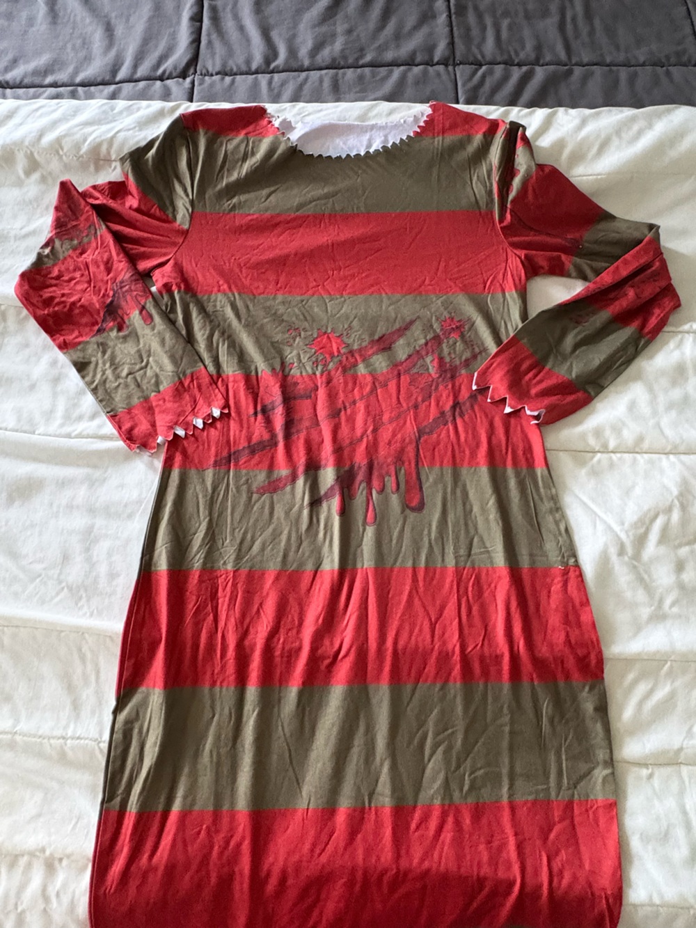 Men's Red and Olive Striped Graphic Crew Neck Shirt